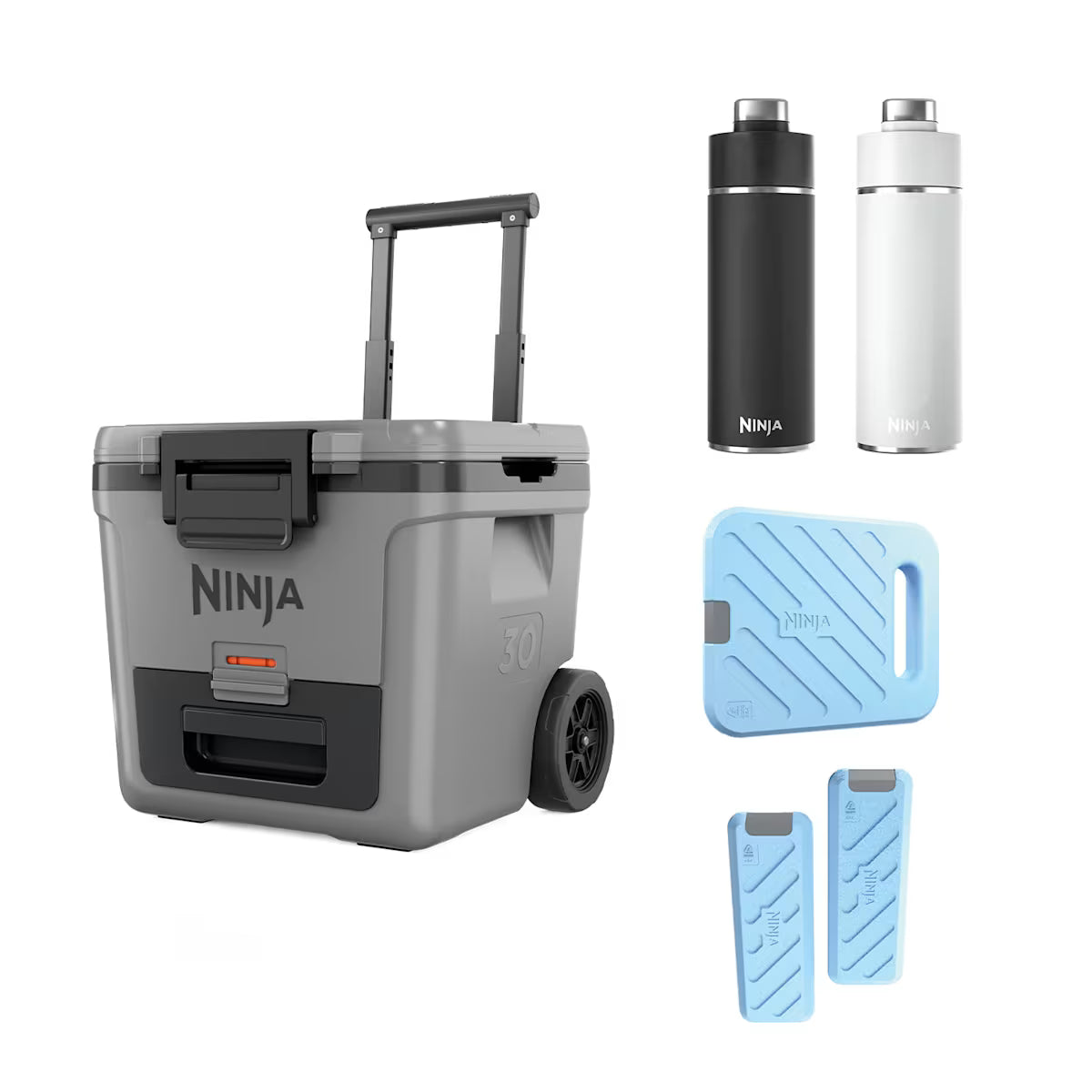 Ninja FrostVault 30QT/28L Wheeled Cooler, Ice Pack & Thirsti Bottle Bundle