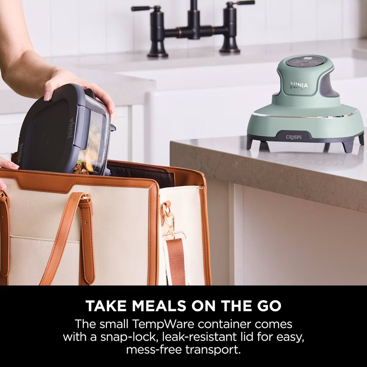Ninja CRISPi 4-in-1 Portable Glass Air Fryer - Sage & extra TempWare Glass Container Bundle