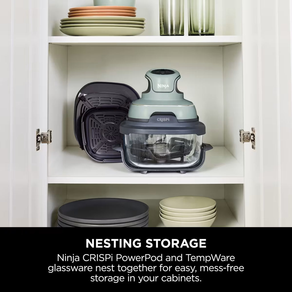 Ninja CRISPi 4-in-1 Portable Glass Air Fryer - Sage & extra TempWare Glass Container Bundle