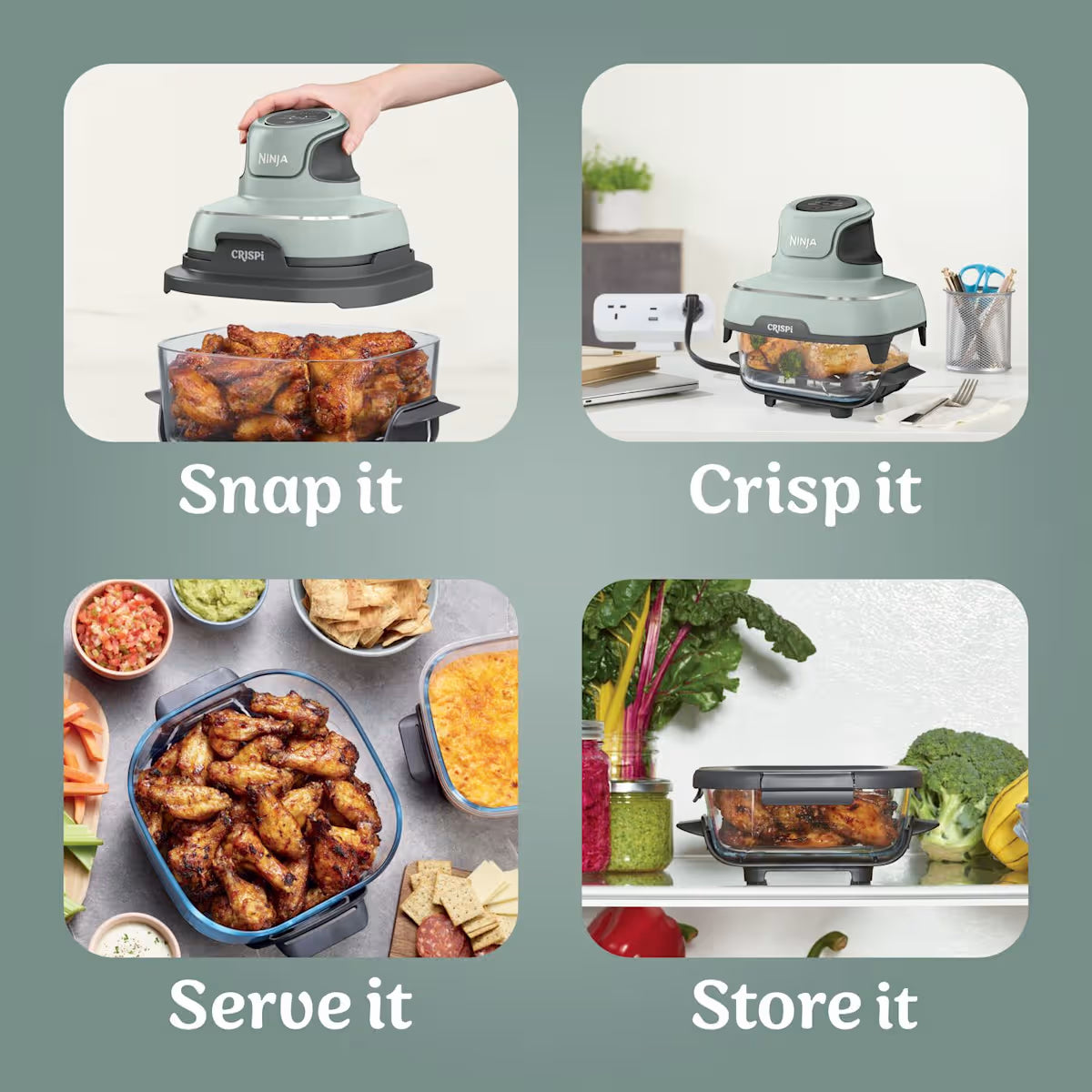 Ninja CRISPi 4-in-1 Portable Glass Air Fryer - Sage FN101UKSG