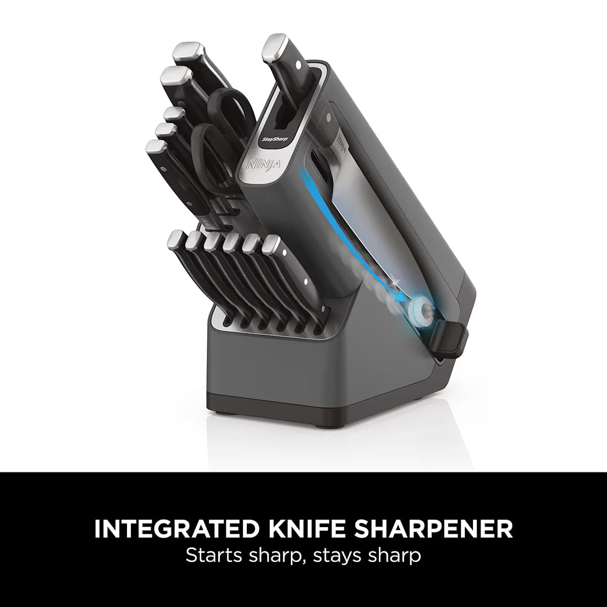 Refurbished Ninja Foodi StaySharp Knife Block with Integrated Sharpener ¨C Deluxe 14-Piece Set K32014EUUKREF