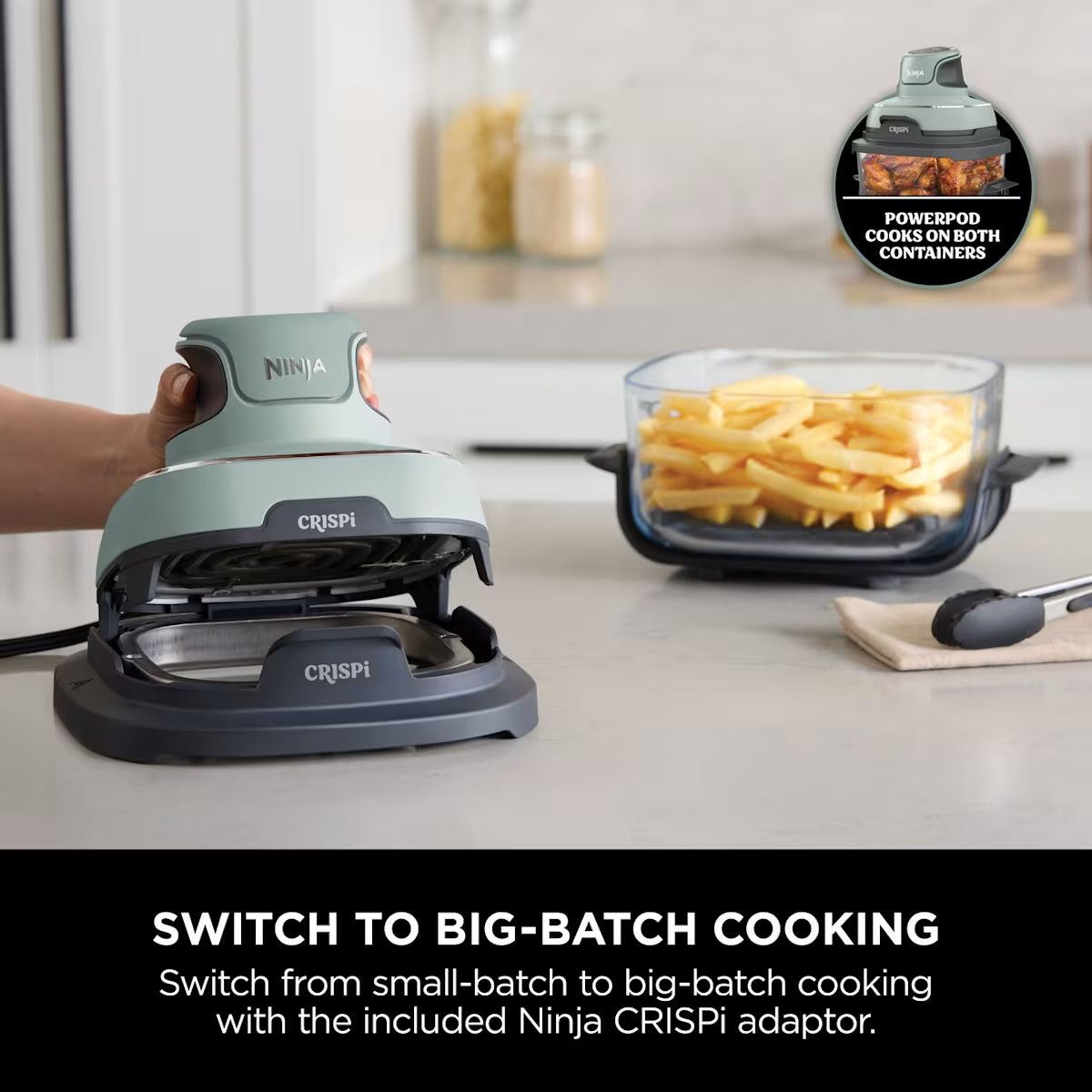 Ninja CRISPi 4-in-1 Portable Glass Air Fryer - Sage & extra TempWare Glass Container Bundle