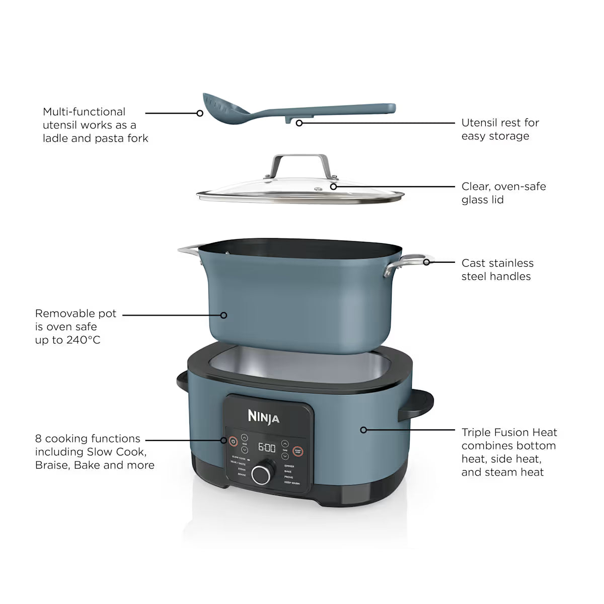 Ninja Foodi 8-in-1 PossibleCooker Slow Cooker & Multi-Cooker Sea Salt Grey [MC1001UK]
