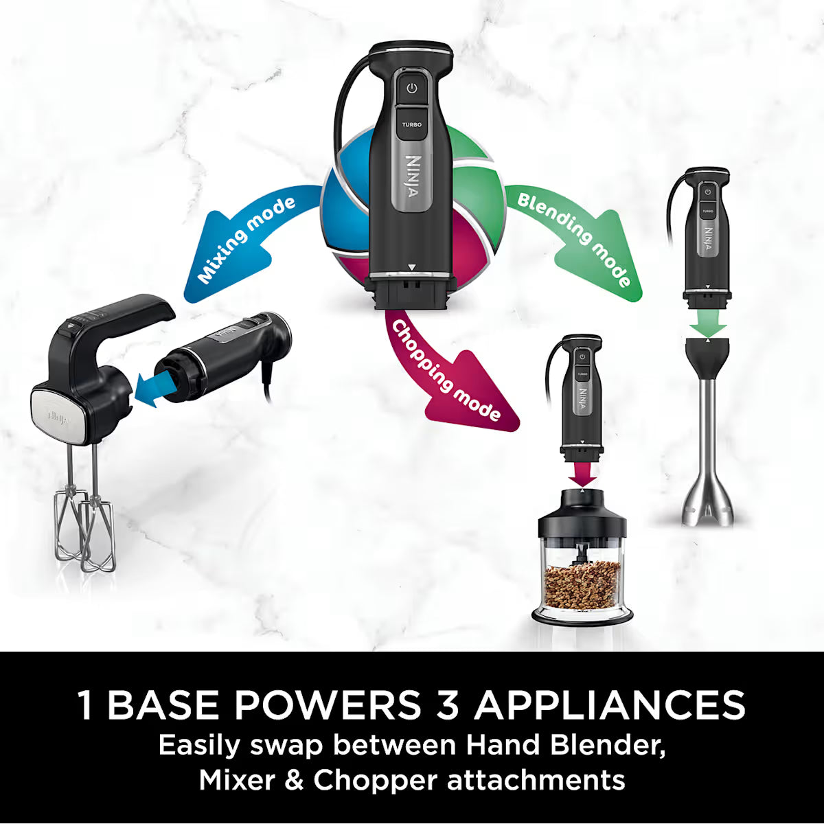 Ninja Foodi 3-in-1 Hand Blender, Mixer & Chopper CI100UK